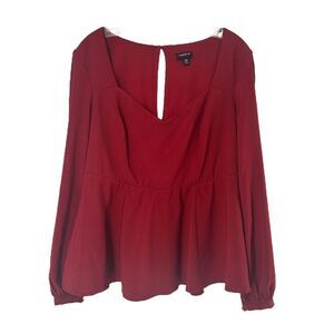 Torrid Peplum Blouse Solid Red V Neck Long Sleeve Valentines Torrid 00 US M/L 10